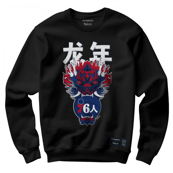 Unisex Philadelphia 76ers Hyperfly Heather Black Year of the Dragon Lunar New Year Collection Pullover Sweatshirt