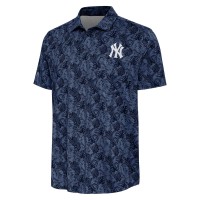 New York Yankees Antigua Navy Tonal Logo Resort Button-Up Shirt