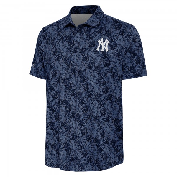 New York Yankees Antigua Navy Tonal Logo Resort Button-Up Shirt