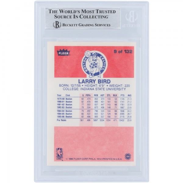 Larry Bird Boston Celtics Autographed 1986-87 Fleer #9 #/33 Beckett Fanatics Witnessed Authenticated Card with Multiple Inscriptions