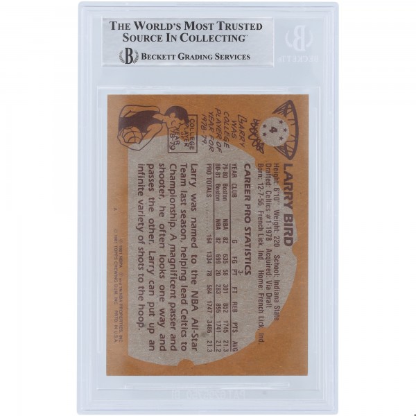 Larry Bird Boston Celtics Autographed 1981-82 Topps #4 #/33 Beckett Fanatics Witnessed Authenticated Card with Multiple Inscriptions