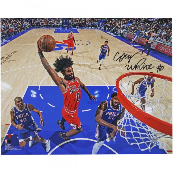 Coby White Chicago Bulls Autographed Fanatics Authentic 16 x 20 Dunk vs. Philadelphia 76ers Photograph