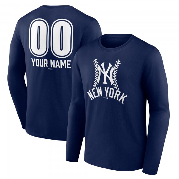 New York Yankees Navy Personalized Name & Number Fastball Long Sleeve T-Shirt