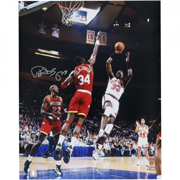 Patrick Ewing New York Knicks Autographed Fanatics Authentic 16 x 20 Fadeaway Shot vs. Houston Rockets Photograph
