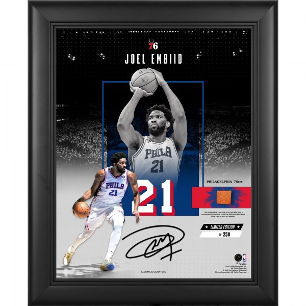 Joel Embiid Philadelphia 76ers Facsimile Signature Fanatics Authentic Framed 11 x 14 Showcase Collage with a Piece of Team-Used Basketball - Limited Edition of 250