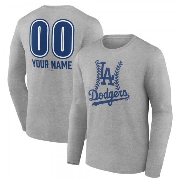 Los Angeles Dodgers Gray Personalized Name & Number Fastball Long Sleeve T-Shirt