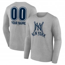 New York Yankees Gray Personalized Name & Number Fastball Long Sleeve T-Shirt