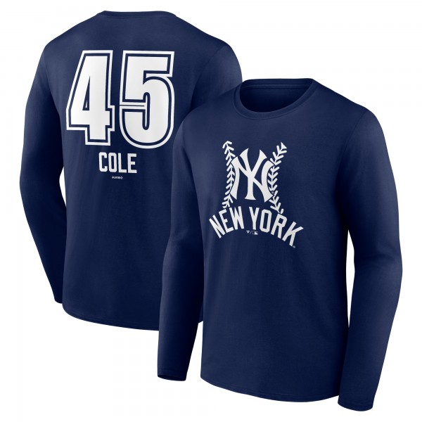 New York Yankees Gerrit Cole Navy Fastball Player Name & Number Long Sleeve T-Shirt
