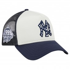 Бейсболка New York Yankees New Era White/Navy Checkered Flag A-Frame Trucker 9FORTY