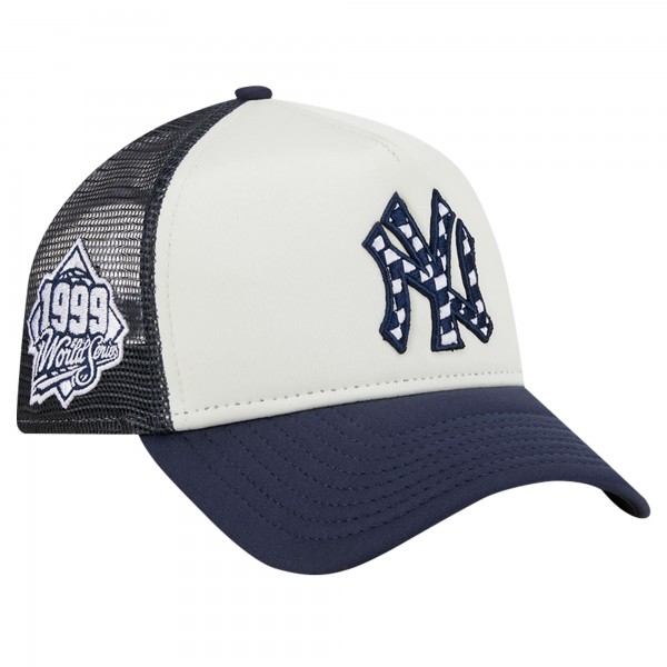 Бейсболка New York Yankees New Era White/Navy Checkered Flag A-Frame Trucker 9FORTY
