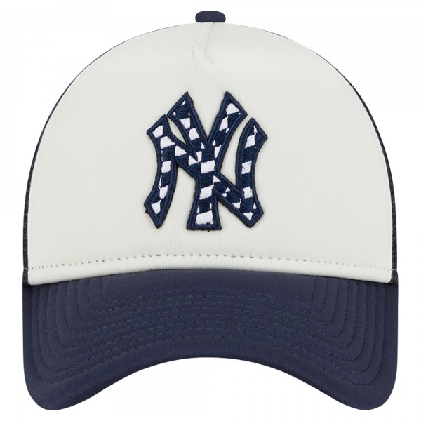 Бейсболка New York Yankees New Era White/Navy Checkered Flag A-Frame Trucker 9FORTY