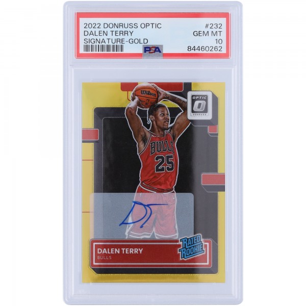 Dalen Terry Chicago Bulls Autographed 2022-23 Panini Donruss Optic Rated Rookie Gold Prizm #232 #2/10 PSA Authenticated 10 Rookie Card