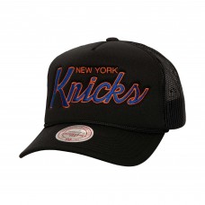 New York Knicks Mitchell & Ness Script Sidepatch Trucker Adjustable Hat - Black