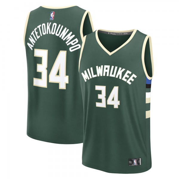Подростковая Milwaukee Bucks Giannis Antetokounmpo Fanatics Hunter Green Fast Break Replica Player Jersey - Icon Edition