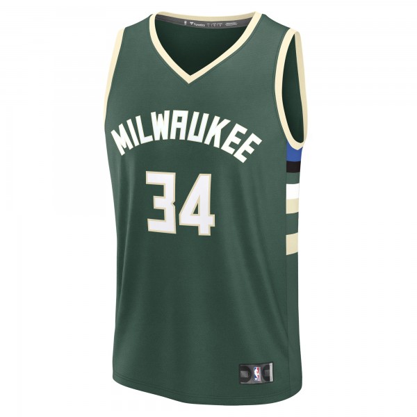 Подростковая Milwaukee Bucks Giannis Antetokounmpo Fanatics Hunter Green Fast Break Replica Player Jersey - Icon Edition