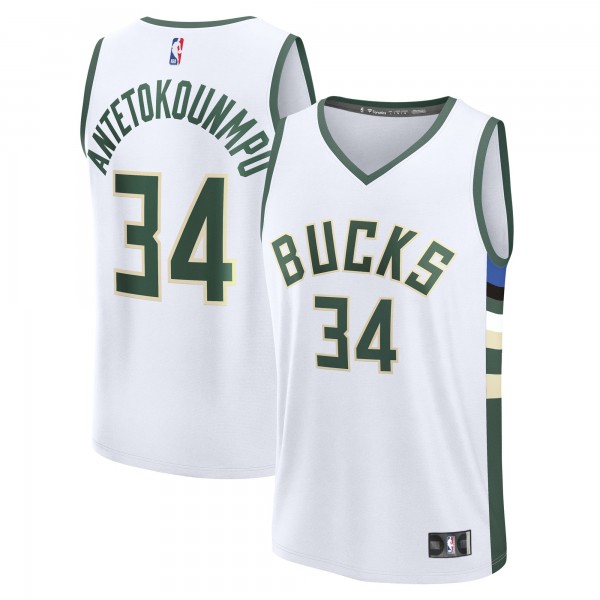 Подростковая Milwaukee Bucks Giannis Antetokounmpo Fanatics White Fast Break Replica Player Jersey - Association Edition