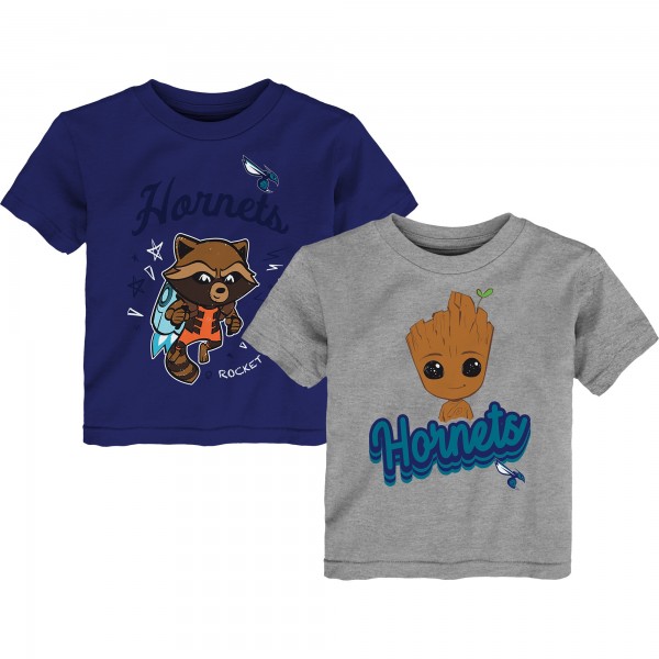 Toddler Charlotte Hornets Heather Gray Two-Piece Guardians Of The Galaxy T-Shirt Set