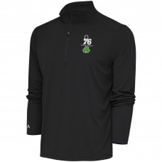Philadelphia 76ers Antigua Charcoal Shamrock Tribute Quarter-Zip Pullover Top