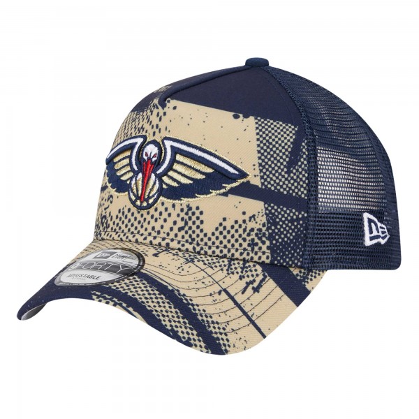Бейсболка New Orleans Pelicans New Era Navy/Gold Tip Off A-Frame Trucker 9FORTY