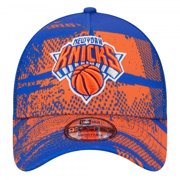 Бейсболка New York Knicks New Era Blue/Orange Tip Off A-Frame Trucker 9FORTY
