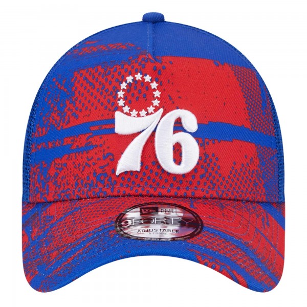 Бейсболка Philadelphia 76ers New Era Royal/Red Tip Off A-Frame Trucker 9FORTY