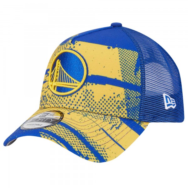 Бейсболка Golden State Warriors New Era Tip Off A-Frame Trucker 9FORTY - Royal/Gold