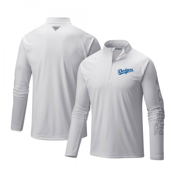 Los Angeles Dodgers Columbia White Terminal Tackle Omni-Shade Raglan Quarter-Zip Pullover Top