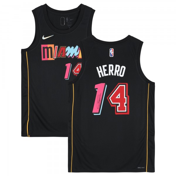 Игровая джерси Tyler Herro Miami Heat Autographed Fanatics Authentic Black Nike Mixtape Edition Swingman