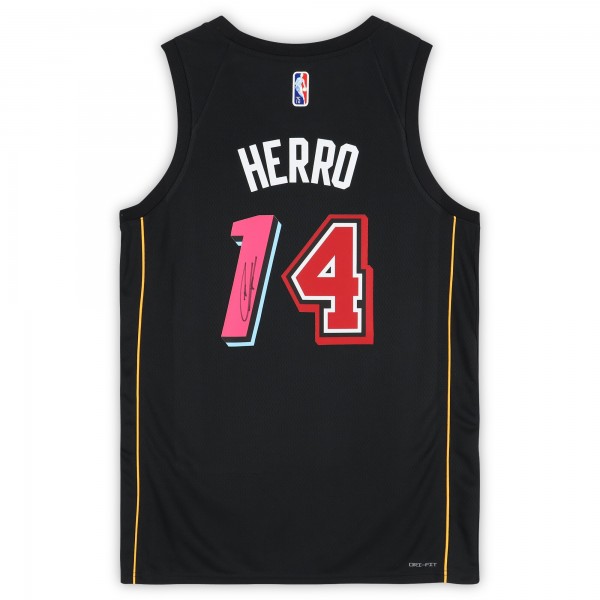 Игровая джерси Tyler Herro Miami Heat Autographed Fanatics Authentic Black Nike Mixtape Edition Swingman