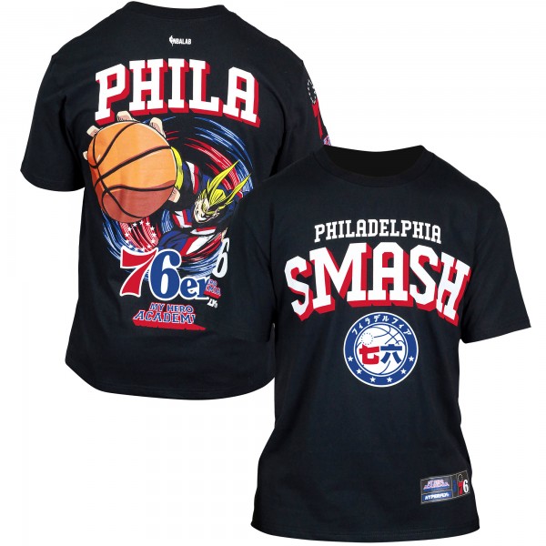 Unisex Philadelphia 76ers Hyperfly Black NBA x My Hero Academia All Might Smash T-Shirt