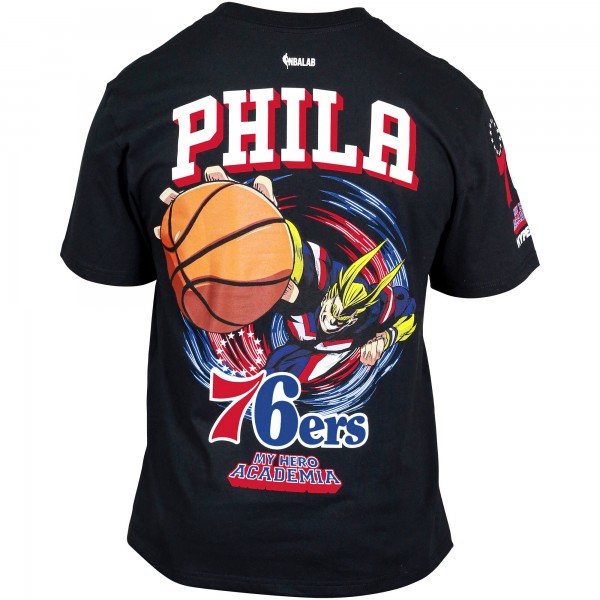 Unisex Philadelphia 76ers Hyperfly Black NBA x My Hero Academia All Might Smash T-Shirt