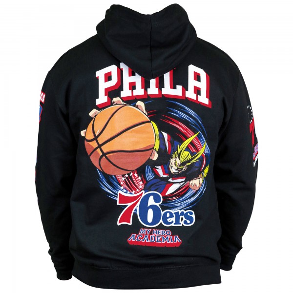 Unisex Philadelphia 76ers Hyperfly Black NBA x My Hero Academia All Might Smash Pullover Hoodie