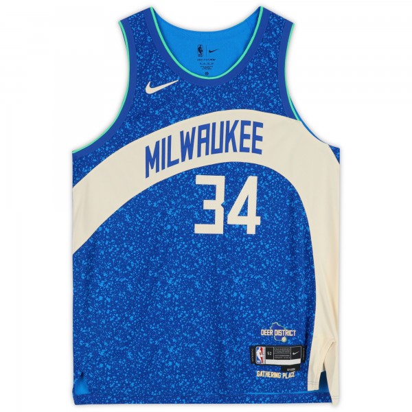 Giannis Antetokounmpo Milwaukee Bucks Autographed Fanatics Authentic Royal Nike 2023-24 City Edition Authentic Jersey