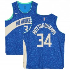 Giannis Antetokounmpo Milwaukee Bucks Autographed Fanatics Authentic Royal Nike 2023-24 City Edition Swingman Jersey