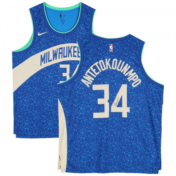 Giannis Antetokounmpo Milwaukee Bucks Autographed Fanatics Authentic Royal Nike 2023-24 City Edition Swingman Jersey
