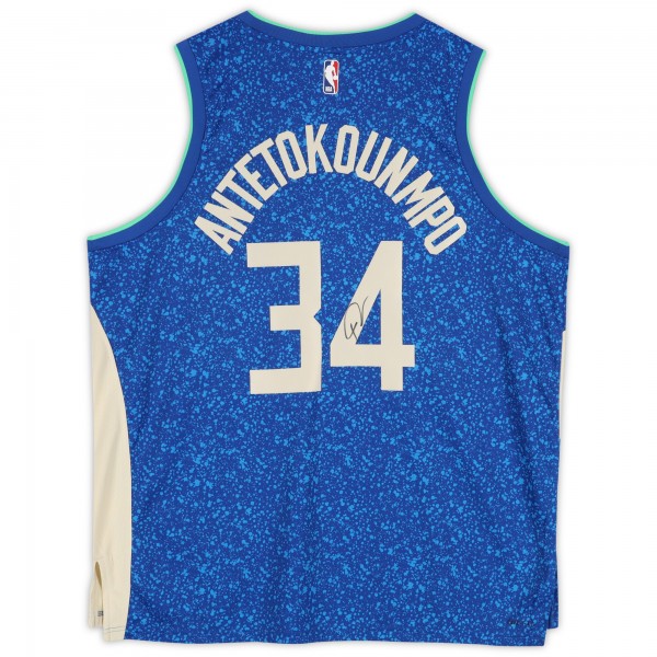Giannis Antetokounmpo Milwaukee Bucks Autographed Fanatics Authentic Royal Nike 2023-24 City Edition Swingman Jersey