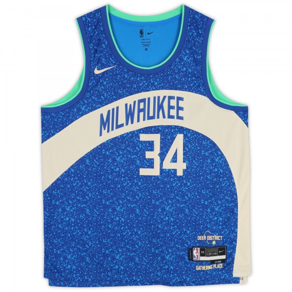 Giannis Antetokounmpo Milwaukee Bucks Autographed Fanatics Authentic Royal Nike 2023-24 City Edition Swingman Jersey