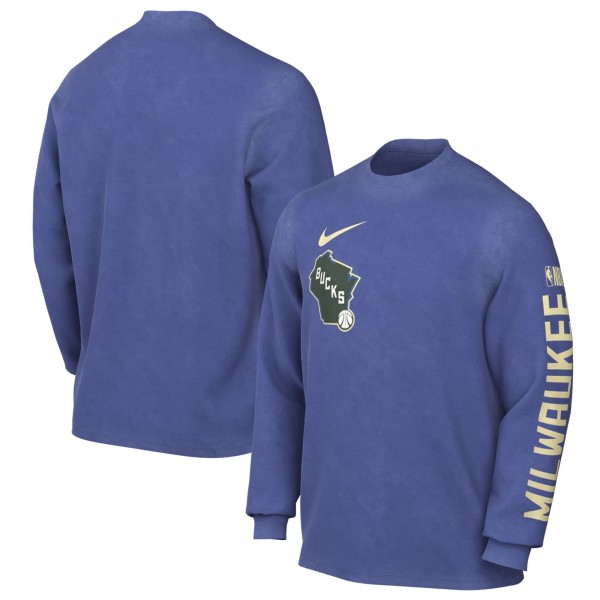 Футболка с длинным рукавом Milwaukee Bucks Nike 2024/25 City Edition Courtside Max90 Heavyweight - Royal