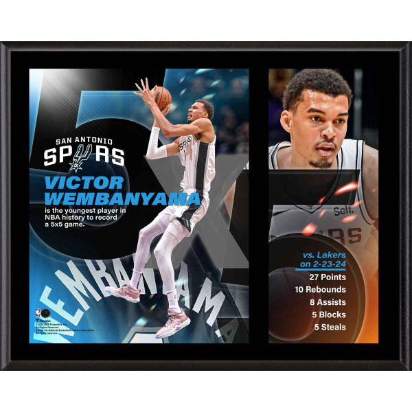 Victor Wembanyama San Antonio Spurs Fanatics Authentic 12 x 15 Youngest in NBA History to Record a 5x5 Game Sublimated Plaque