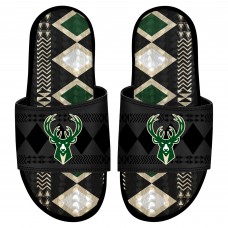 Milwaukee Bucks ISlide Black Shooting Touch Rwanda Pattern Gel Slide Sandals
