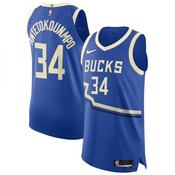 Игровая джерси Giannis Antetokounmpo Milwaukee Bucks Nike 2024/25 Authentic Player - City Edition - Royal