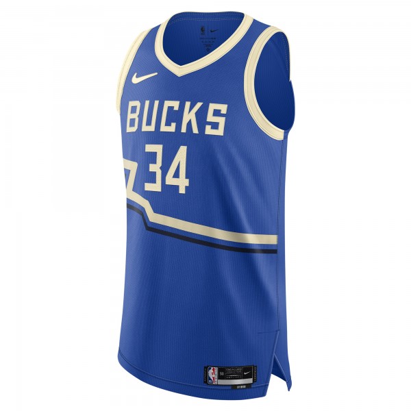 Игровая джерси Giannis Antetokounmpo Milwaukee Bucks Nike 2024/25 Authentic Player - City Edition - Royal
