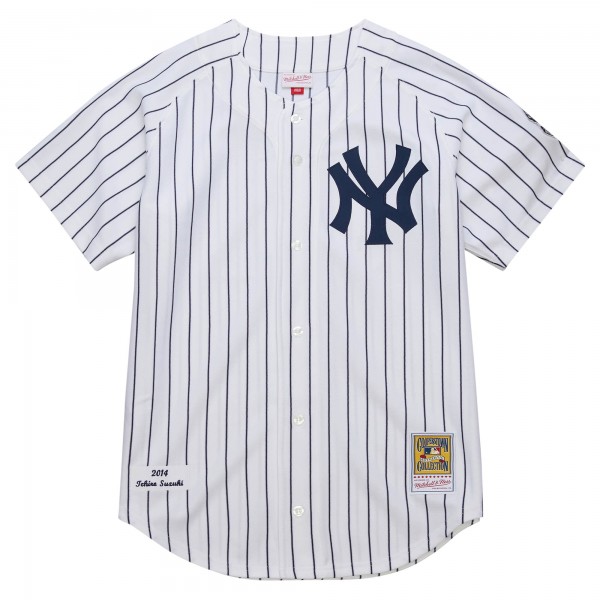 New York Yankees Ichiro Suzuki Mitchell & Ness White 2014 Cooperstown Collection Authentic Throwback Jersey