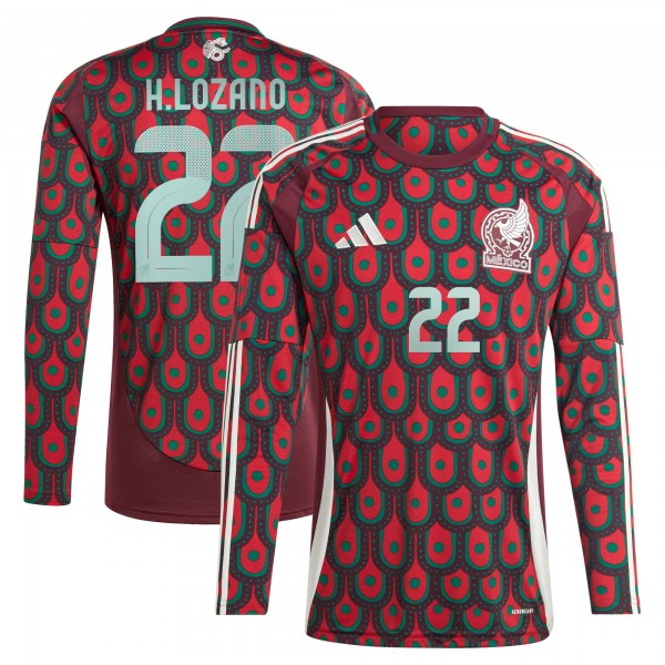 Hirving Lozano Mexico National Team adidas 2024 Home Replica Player Long Sleeve Jersey - Burgundy