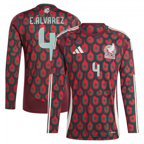 Edson Alvarez Mexico National Team adidas 2024 Home Replica Player Long Sleeve Jersey - Burgundy