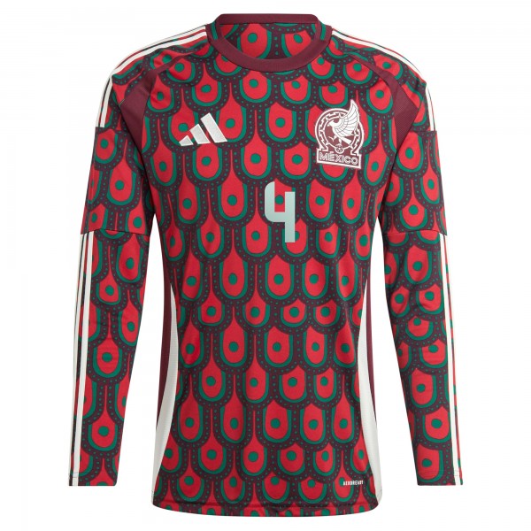 Edson Alvarez Mexico National Team adidas 2024 Home Replica Player Long Sleeve Jersey - Burgundy