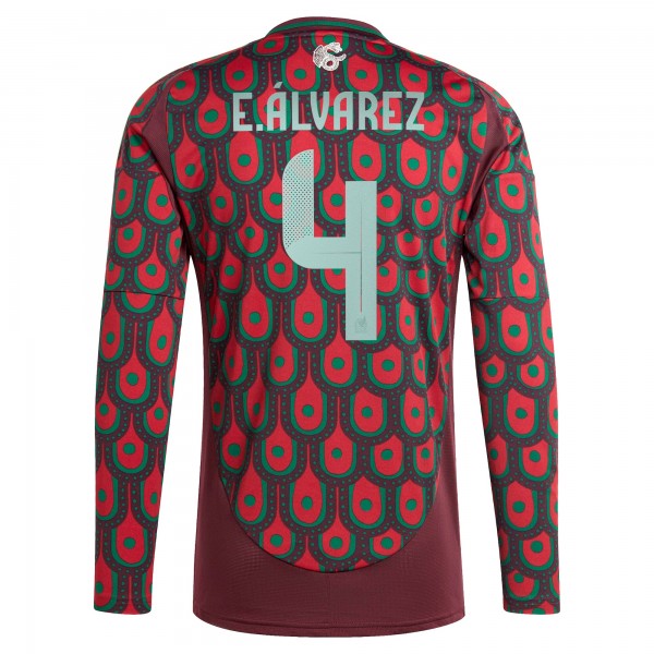 Edson Alvarez Mexico National Team adidas 2024 Home Replica Player Long Sleeve Jersey - Burgundy