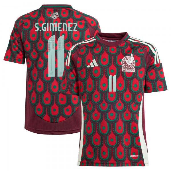 Подростковая Santiago Giménez Mexico National Team adidas 2024 Home Replica Player Jersey - Burgundy