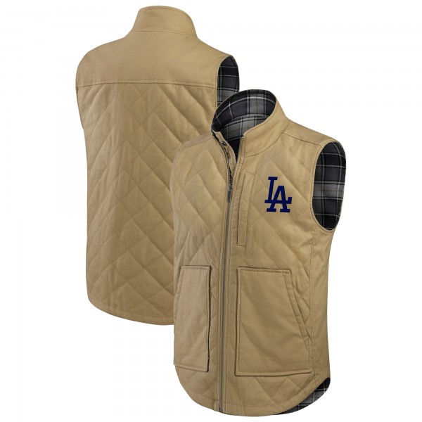 Los Angeles Dodgers Darius Rucker Collection by Fanatics Tan/Charcoal Reversible Canvas & Plaid Patch Full-Zip Vest