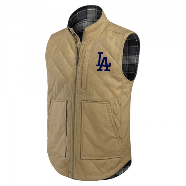 Los Angeles Dodgers Darius Rucker Collection by Fanatics Tan/Charcoal Reversible Canvas & Plaid Patch Full-Zip Vest